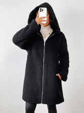 Zip Up Long Sleeve Sherpa Hooded Coat Woman Outerwear