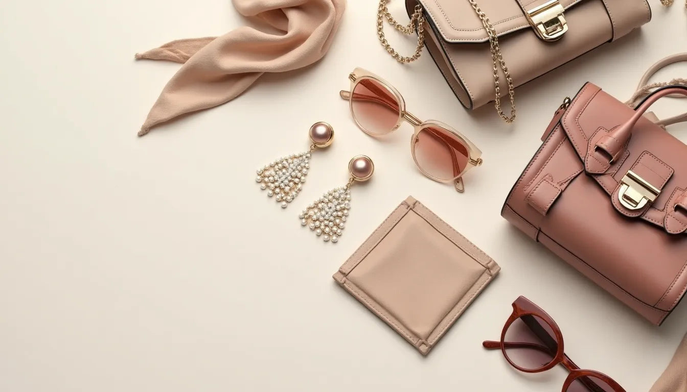 Image of trendy accessories in pink and beige for effortless style in today’s fast-paced world
