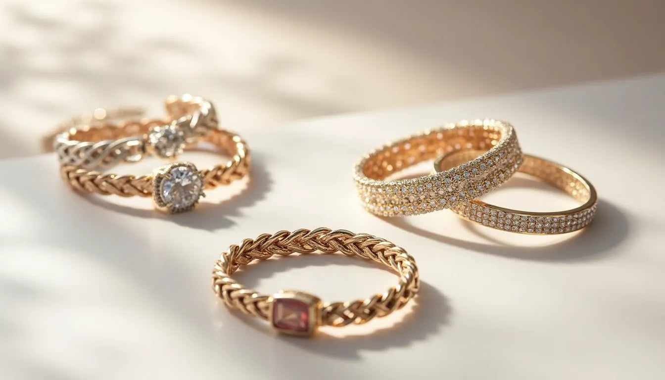 Elegant gold and diamond rings from Hipomarket’s premium bracelet collection featuring titanium steel elements.