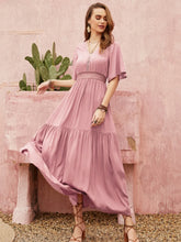 Lace Detail V-Neck Short Sleeve Dress Dusty Pink