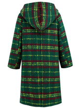 Plaid Long Sleeve Hooded Coat with Pockets Woman Outerwear