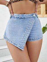Asymmetrical Studded Denim Shorts Light
