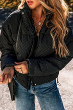 Checkered Turtleneck Zip Up Long Sleeve Winter Coat Woman Outerwear