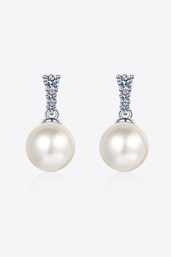 Moissanite Pearl Drop Earrings Silver One Size