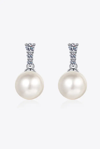 Moissanite Pearl Drop Earrings Silver One Size Earrings