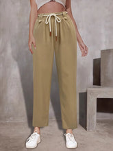 Tie Waist Straight Leg Pants Khaki