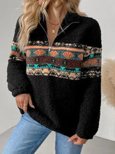 Quarter Zip Geometric Long Sleeve Sweatshirt Woman Sweatshirts