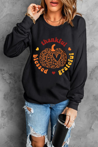Pumpkin Graphic Long Sleeve Sweatshirt Black