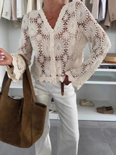 Lace V-Neck Button-Up Cardigan Apricot One size fits all
