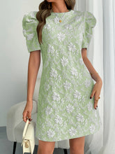 Round Neck Puff Short Sleeve Mini Dress