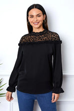 Leopard Frill Flounce Sleeve Blouse Black