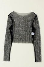 Pearl Long Sleeve Mesh Cropped Top Woman Blouses