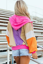 Drawstring Color Block Zip Up Long Sleeve Hoodie Woman Sweatshirts