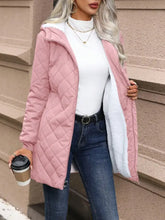 Quilted Zip Up Hooded Jacket with Pockets Dusty Pink Woman Outerwear