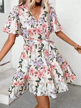 Printed Surplice Short Sleeve Mini Dress Ivory