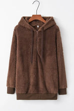Full Size Quarter-Zip Drawstring Teddy Hoodie Woman Sweatshirts