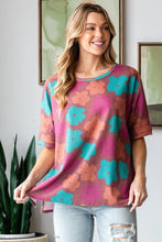 HOPELY Full Size Floral Round Neck Side Slit T-Shirt Woman T Shirts