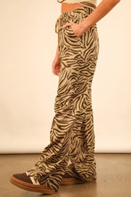 Beige and brown animal print linen wide leg pants with high waist and drawstring waistband by VERY J