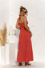 Halter Neck Tie Waist Tiered Maxi Dress Woman Maxi Dress