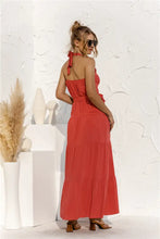 Halter Neck Tie Waist Tiered Maxi Dress Woman Maxi Dress