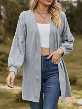 Textured Open Front Dropped Shoulder Cardigan Gray Woman Outerwear