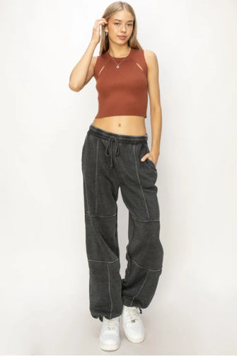 HYFVE Stitched Design Drawstring Sweatpants BLACK