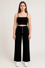Mittoshop Twill High Waisted Button Fly Wide Leg Pants Woman Pants