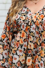 Plus Size Floral V-Neck Balloon Sleeve Blouse Woman Blouses