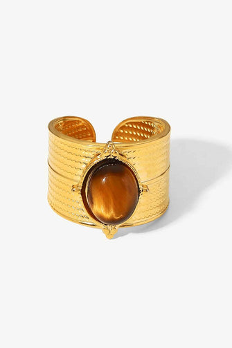 18K Gold-Plated Wide Open Ring Brown One Size