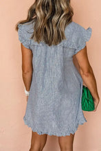 Stripe Frilled Ruffled Cap Sleeve Button Up Mini Dress Casual Dresses