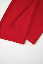Red fabric pleated detail pull on high elastic waist loose straight pants with smooth texture and clean stitching