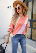 Angel Wings Color Block Ribbed Round Neck Sweater Coral