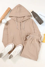 Drawstring Zip Up Hoodie and Pants Active Set Woman Activewear