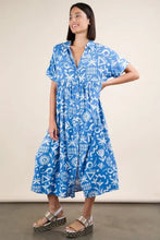 VERY J Plus Size Oversized Printed Shirt Midi Dress Blue Mix Casual Dresses