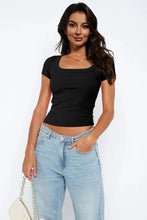 Square Neck Short Sleeve Tee Black Woman T Shirts