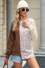 Leopard Round Neck Long Sleeve Blouse Brown Woman Blouses