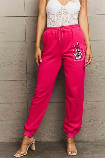 Simply Love Simply Love Full Size Drawstring DAY YOU DESERVE Graphic Long Sweatpants Hot Pink Woman Sweatpants
