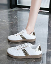 Stripe Lace Up Sneakers Gold Woman Sneakers