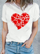 Heart Round Neck Short Sleeve T-Shirt White