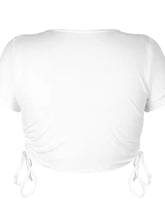 Round Neck Short Sleeve Drawstring Tee Woman T Shirts
