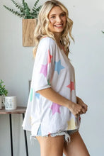 HOPELY Full Size Multi Colored Star Print T-Shirt Woman T Shirts