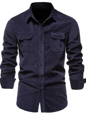 Men's Full Size Button Down Collared Neck Shirt Plus Size Indigo