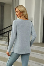 Square Neck Long Sleeve Slit T-Shirt Woman T Shirts