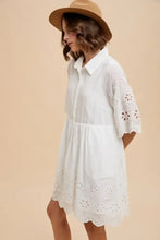 Annie Wear Embroidered Scallop Edge Detail Mini Shirt Dress Casual Dresses