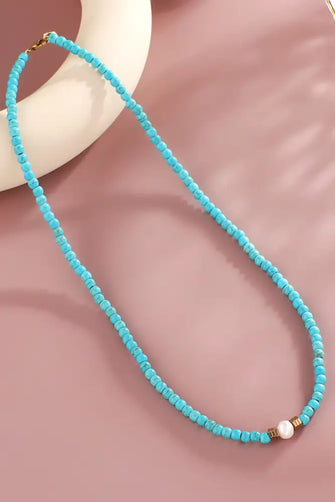 Turquoise & Pearl Necklace Sky Blue One Size Necklaces