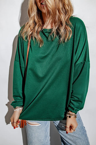 Round Neck Long Sleeve T-Shirt Dark Green