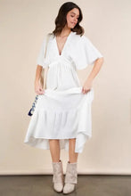 VERY J Mineral Washed Elastic Neck Detail Midi Dress Casual Dresses