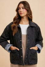 Annie Wear Quilted Printed Lining Snap Down Denim Jacket Black Woman Outerwear