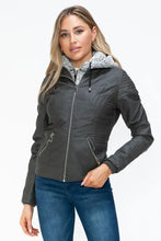 YMI Faux Layered Double-Zipper Jacket with Fuzzy Hood Woman Outerwear