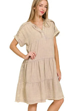 Zenana Washed Double Gauze Raw Edge Notched Dress Casual Dresses